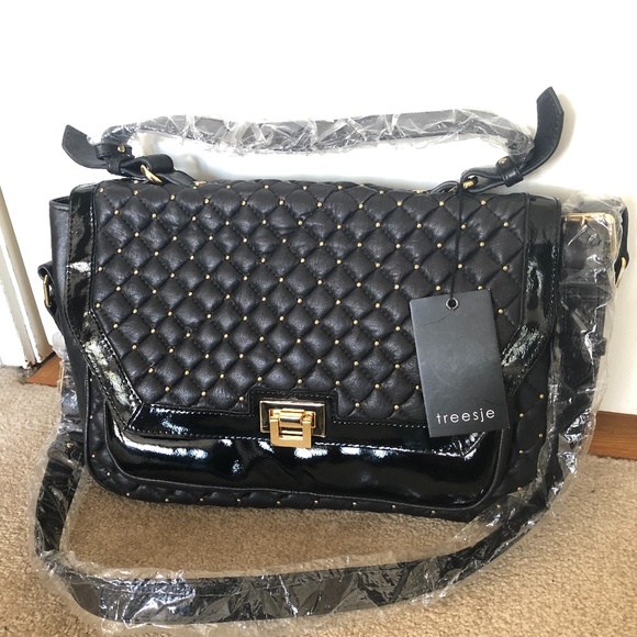 New Treesje Black Leather Shoulder/Crossbody Bag - Picture 1 of 5